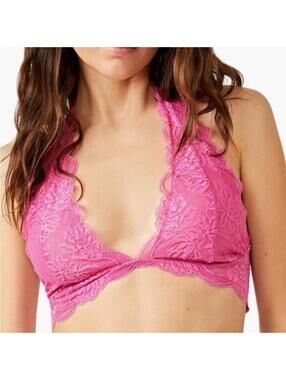 Free People Last Dance Lace Halter Bralette Pink NWT XS
